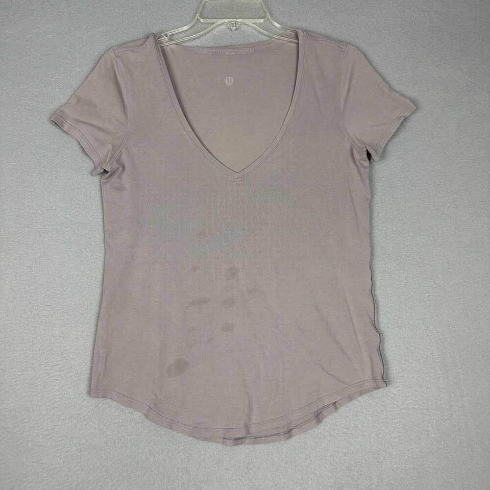 Lululemon Womens Size 4 Love Tee V Shirt Dark Chrome Tan Cotton Stretch Casual